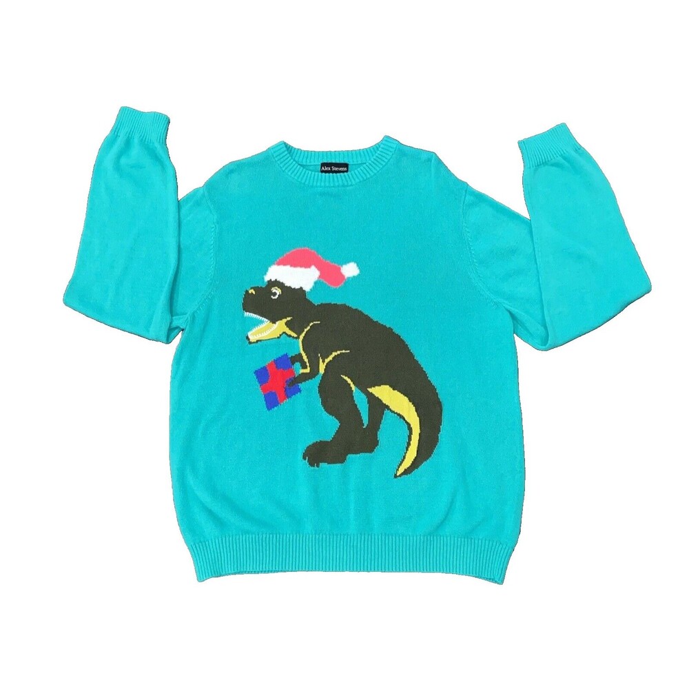 Alex Stevens Green Santa-Saurus Rex Ugly Christmas Pullover Sweater Size XLarge